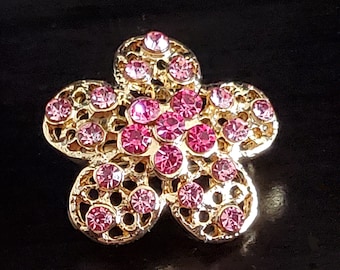 Flower Pink Rhinestones Small Cluster Pin Brooch Goldtone over 3/4 of an inch Bling VINTAGE Vtg Wedding Bridal Sparkling Jewelry