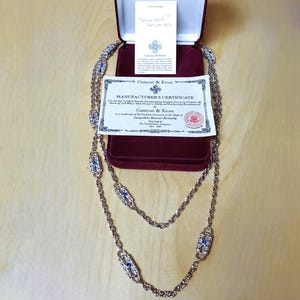 Jacqueline Kennedy JBK Camrose and Kross Necklace Silvertone Paperclip NEW In BOX 2 Double Strand Blue Rhinestones with Certificate Vintage