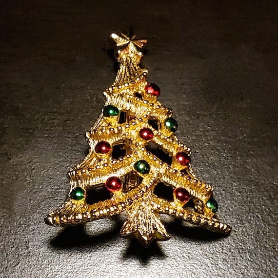 Christmas Tree Pin Brooch Signed by GERRY'S Red G… - image 1