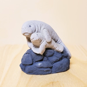 Manatee Mother and Baby Figurine American Sand Art Corp Small Sculpture VINTAGE 1993 Vtg 2 1/2 inches tall Statue Ocean Life Sea Cow Aquatic