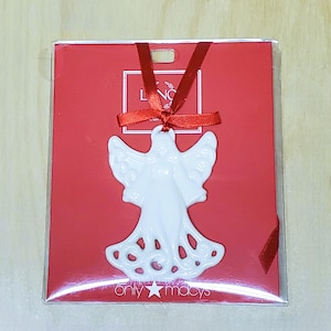 Lenox Pierced Angel Charm Ornament, Vintage Vtg NEW IN PACKAGE Porcelain Macy&#39;s Exclusive Faith Holidays Christmas