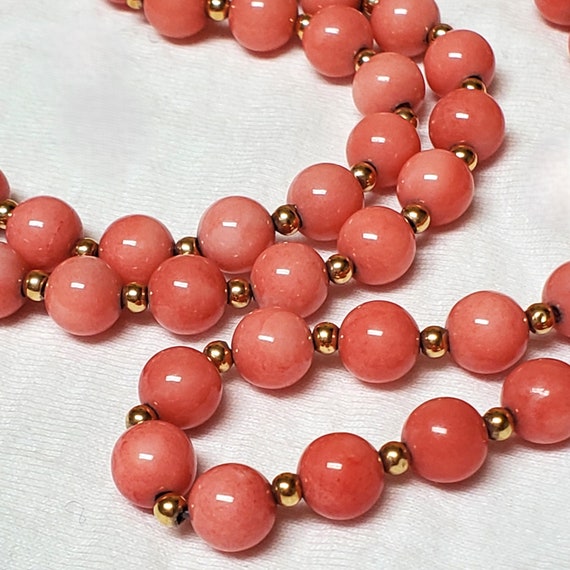 Peach Coral Colored Glass Beaded Necklace Beads R… - image 6