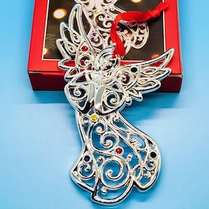 Lenox Angel Ornament, Sparkle and Scroll American By Design, NEW IN BOX Christmas Silvertone Holiday Inspiration 5&quot;