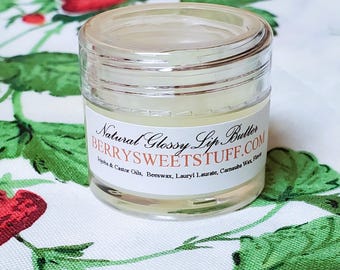 Flavor-Free Natural Glossy Lip Butter Balm, Moisturizer Shine Paraben-free GLUTEN-FREE .25oz 1/4 oz Jar Hydration Unscented