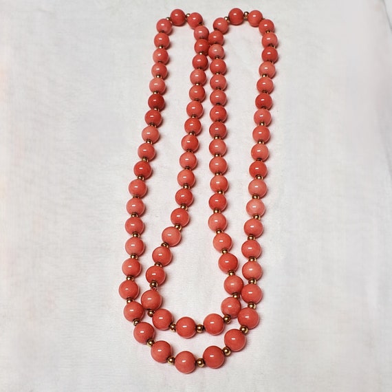 Peach Coral Colored Glass Beaded Necklace Beads R… - image 5