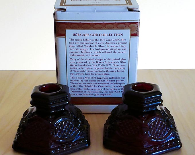 Avon Cape Cod Ruby Red Candlesticks Pair, NEW IN BOX Glass Taper Candle ...