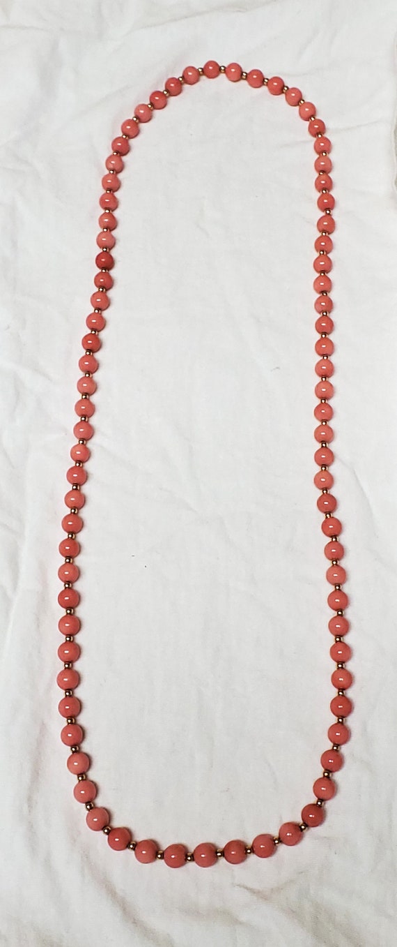 Peach Coral Colored Glass Beaded Necklace Beads R… - image 3