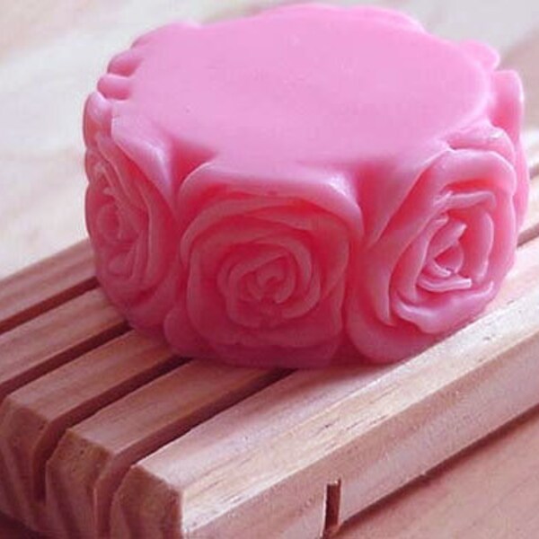 2 Pure Rose and Cherry Soaps Small Round Bath Body Soap Handmade by Berrysweet Stuff Fruity Floral Cherries DETERGENT-FREE Valentines Day