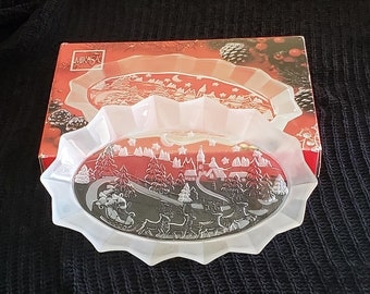 Mikasa Crystal Silent Night Oval Sweet Dish Plate 12" NEW In BOX Germany Candy SA 958/347 Nut Clear with Frost Christmas Holiday Santa Gift