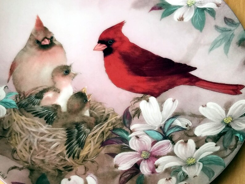 Red Cardinal Couple Plate MORNING SERENADE, Vintage Collector Bird Lena ...