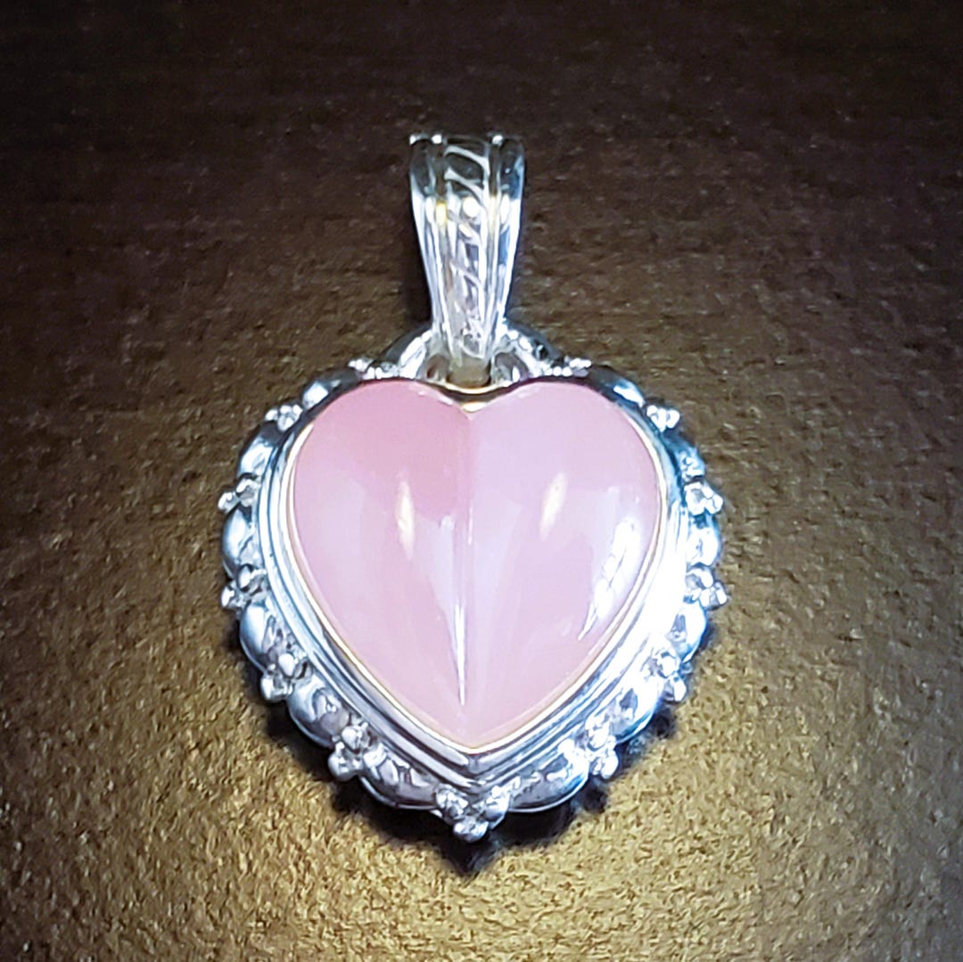 Judith Ripka Rose Quartz Puffed Heart 925 Pendant Enhancer, NEW ...