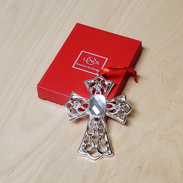 Lenox Bejeweled Cross Ornament Silverplate Glass Jewel Gem Stone NEW IN BOX Holidays Christmas Faith Christian 856360 American by Design