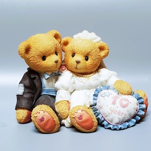 Cherished Teddies 10th Anniversary Year Double Teddy Figurine A Decade Of Teddy Bear Love ENESCO Vintage 1997 Couple Wedding Gift