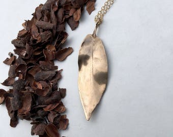 Tea Leaf Charm, Bronze Tea Leaf, Gold Fill Chain, Tea Leaf Necklace