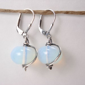 Opalite Glass, Sterling Silver Earring, Translucent Stone, Dangle Earring