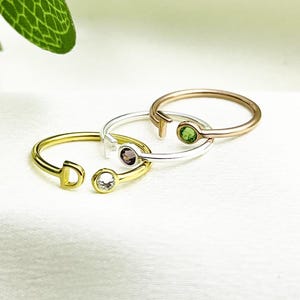 Personalized Engraved Initial with Birthstone Ring, Birthstone Ring Initials Ring Gifts for Her, Custom Birthstone Rings for Birthday Gifts