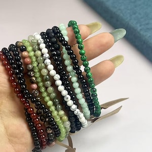Mini Beads Stretchy Bracelet Women Jewelry, 4mm Crystal Bracelets Stacking Gemstone Bracelets Tiny Faceted Beads, Crystal Bracelet Set Gifts