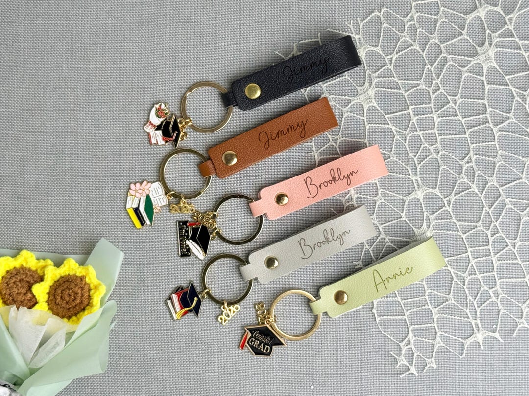 Personalized Name Leather Graduation Keychain, Custom Name Keychain ...