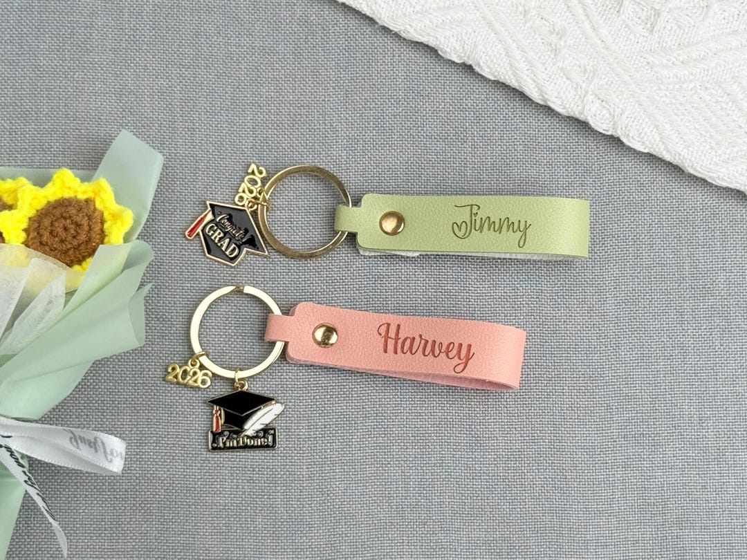 Personalized Name Leather Graduation Keychain, Custom 2026 Class ...