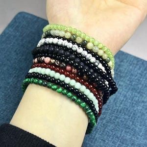 4mm Crystal Bracelets Stacking Gemstone Bracelets Tiny Faceted Beads, Mini Beads Stretchy Bracelet Women Jewelry, Crystal Bracelet Set Gifts