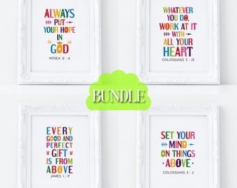 Printable bible quotes. Wall art bundle Vol. 11. Inspirational Christian bible verses posters for kids room and Sunday school decor