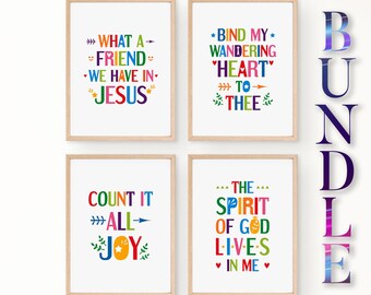 Printable Bible verses wall art bundle. Kids bedroom and Sunday school wall art decor. Set of 4