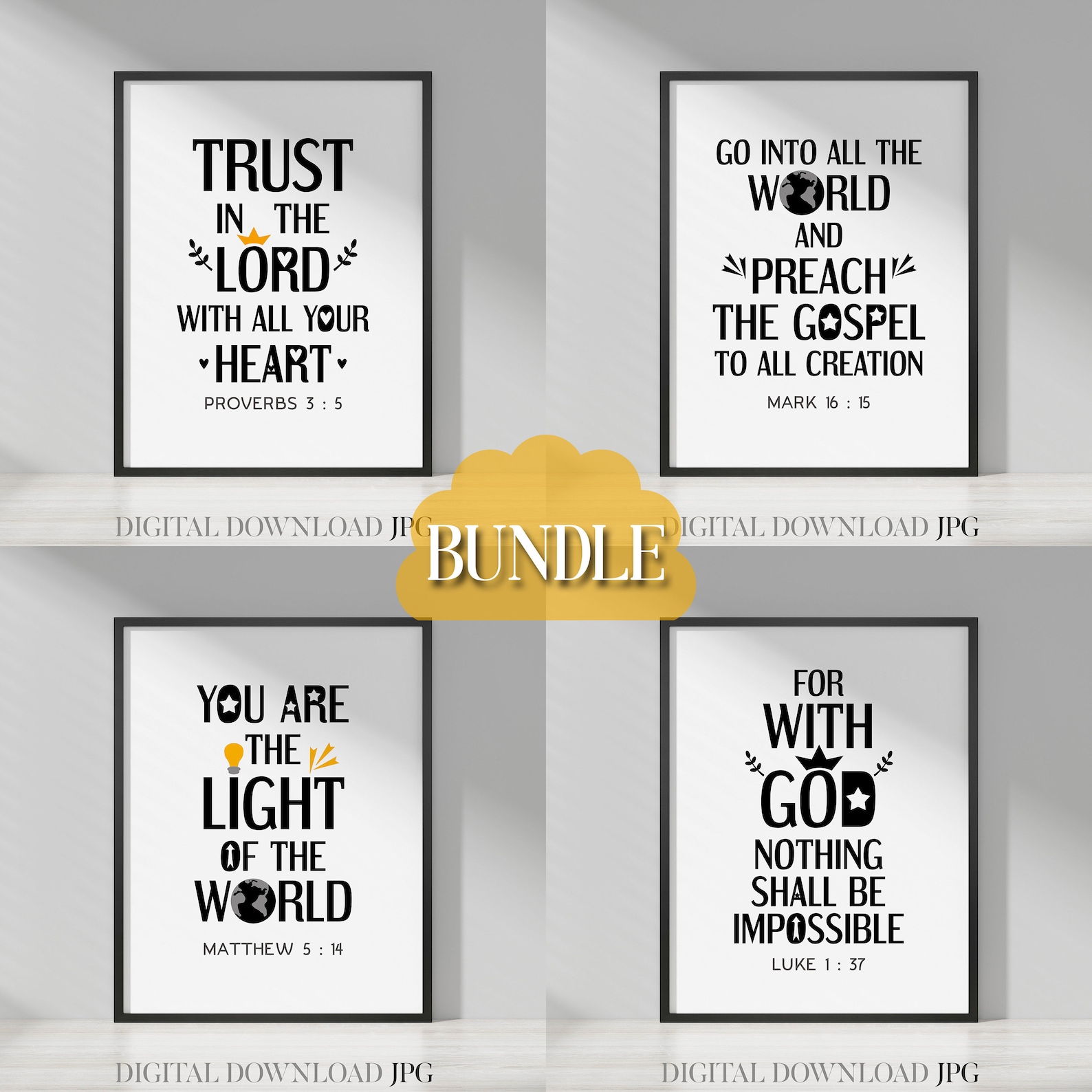 Minimalist Bible Verse Wall Art Bundle Vol. 3 Simple Black | Etsy