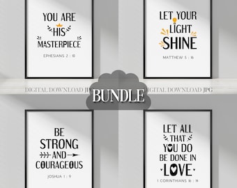 Bible verses posters - Minimalist printable bible quotes wall art bundle vol. 2 - Modern Black and white design