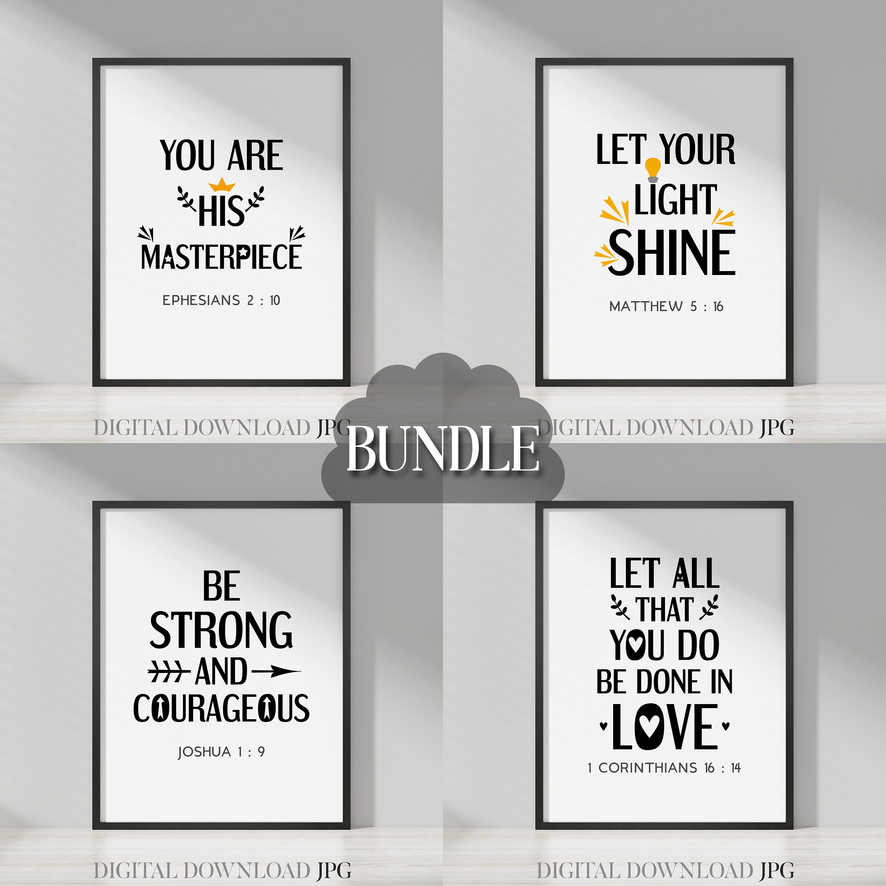 Minimalist bible quotes wall art bundle vol. 2 Black and Etsy