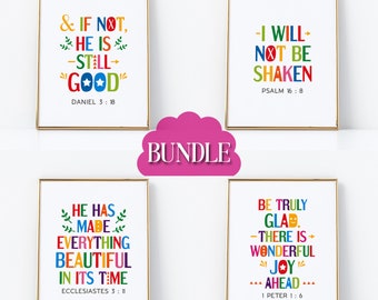 Sunday school posters. Printable Bible quotes wall art bundle Vol. 13 for kids room and church decor