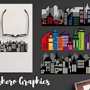 Superhero clip art - Superhero buildings clipart - City Skyline clip art for background, instant download