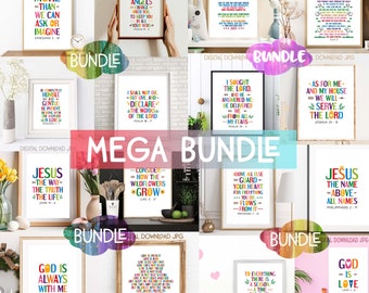 Bible verses bundle. Printable wall art for children bedroom and Church Sunday school decor. Christian posters. Set of 16