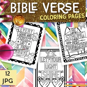 Printable Bible memory verse coloring pages for Vacation Bible Study VBS Summer Sunday School Activity for kids. 12 sheets. Digital download