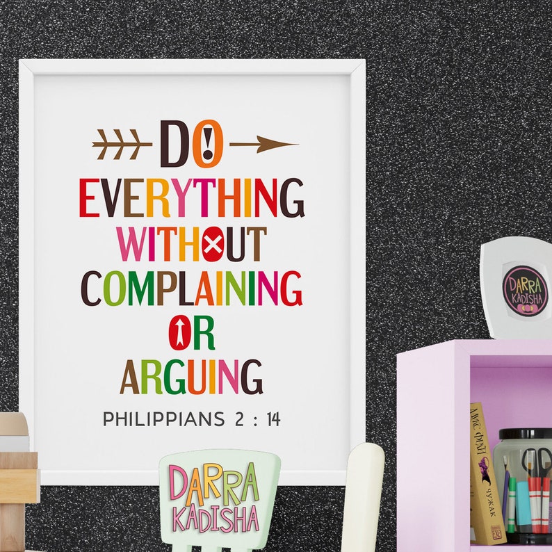 Do everything without complaining or arguing Philippians 2:14 Bible verse Christian quote wall art Digital download image 2