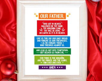 The Lord's prayer. Bible verse wall art. Our Father in Heaven who art in heaven. Printable poster for kids room decor