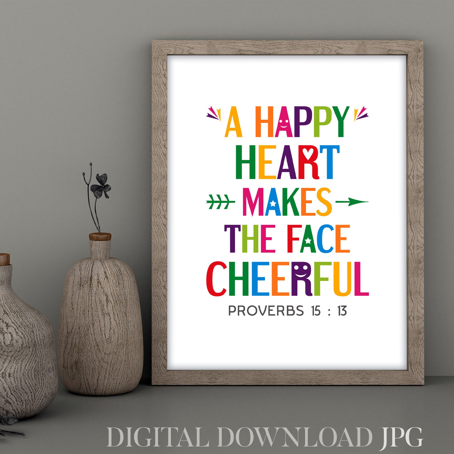 Bible Verse Wall Art Printable. A Happy Heart Makes the Face Etsy