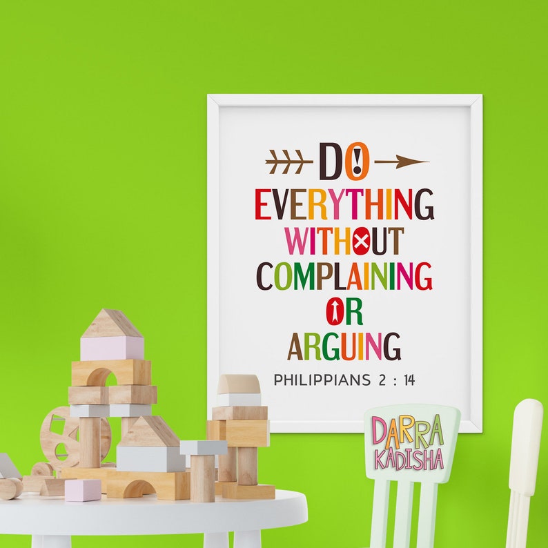 Do everything without complaining or arguing Philippians 2:14 Bible verse Christian quote wall art Digital download image 4