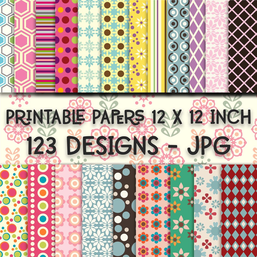 123 Designs. Digital Papers Bundle. Printable Square Patterned ...