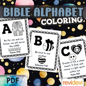 Druckbare ABC Bibel Memory Verse, Alphabet Malseiten für Sonntagsschule Christian Klassenzimmer Dekor und Kinder Spielzimmer. Digitaler Download