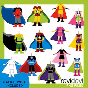 Superhero body, back to school clip art - Multiracial boys and girls