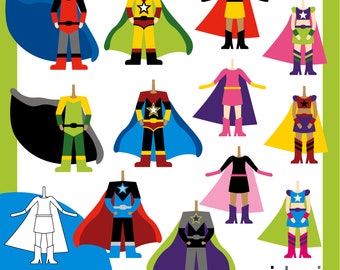 Superhero body, back to school clip art - Multiracial boys and girls