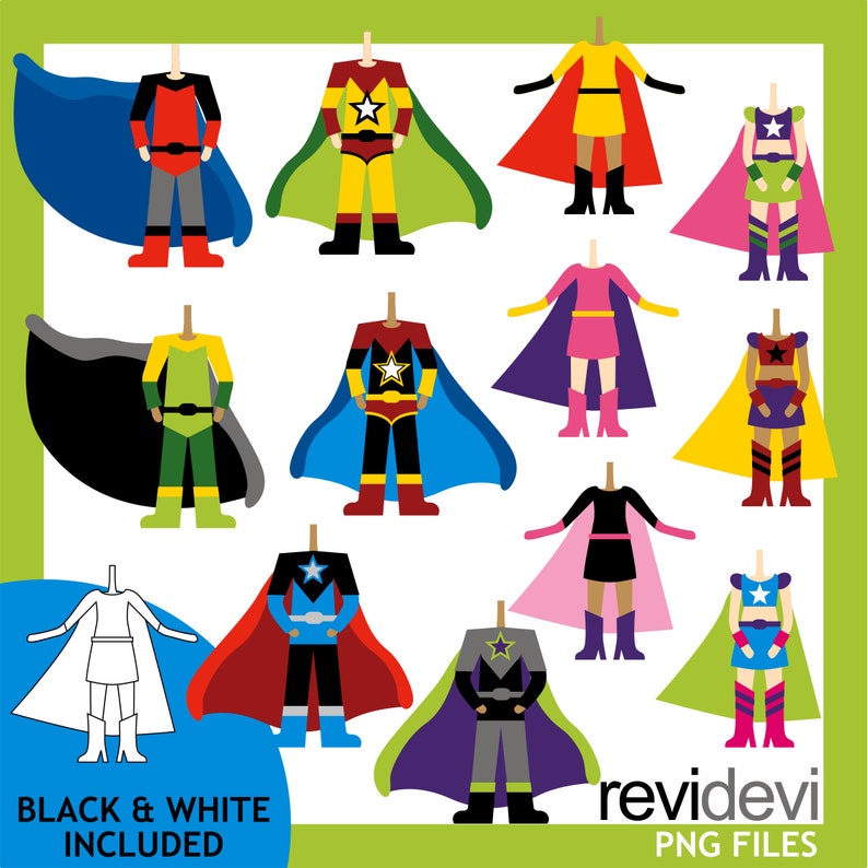 Superhero body, back to school clip art Multiracial boys and girls image 1