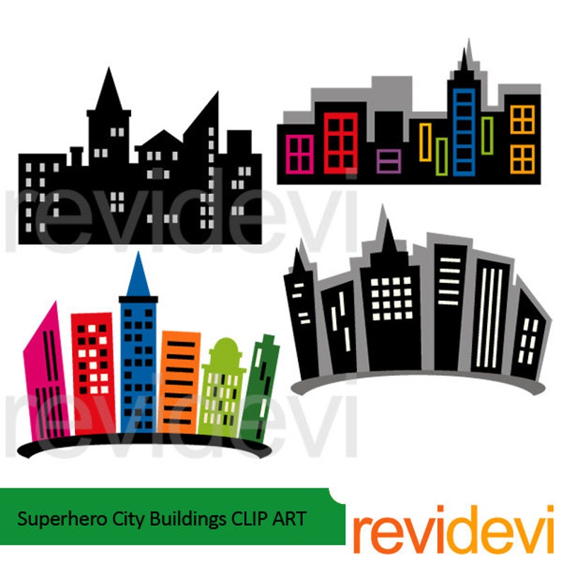 Superhero city buildings clip art skyline building blocks digital images image 3