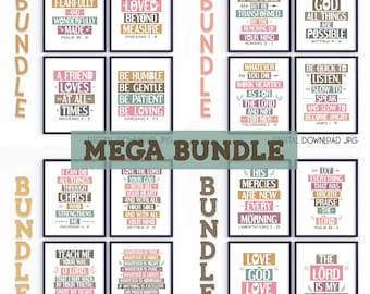 Boho Bible verses bundle. Set of 16. Printable Inspirational Christian posters. Wall art for children bedroom decor. Digital download