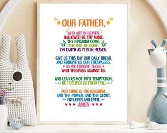 Our father who art in heaven poster. The Lord's Prayer. Printable Bible Verse wall art for Church Sunday school decor