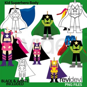 Superhero body, back to school clip art Multiracial boys and girls image 2