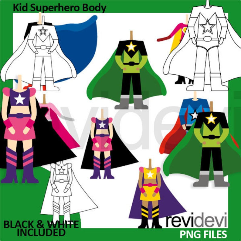 Superhero body, back to school clip art Multiracial boys and girls image 2