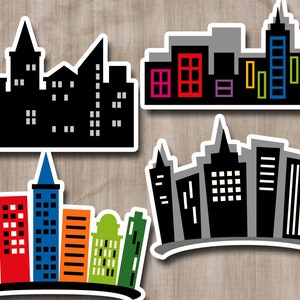 Superhero city buildings clip art skyline building blocks digital images image 2