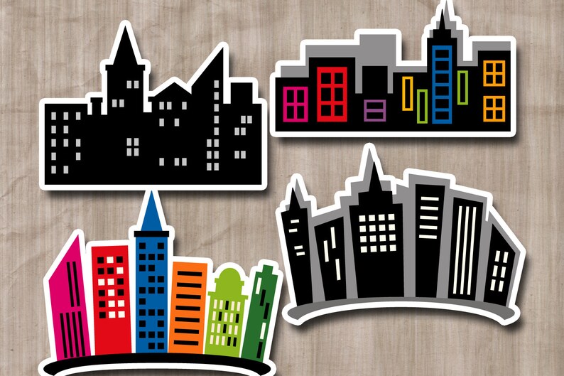 Superhero city buildings clip art skyline building blocks digital images image 2