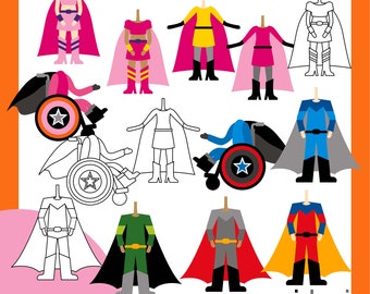 Diversity Superhero body, back to school clip art - inclusive boys and girls - standing and in wheelchairs
